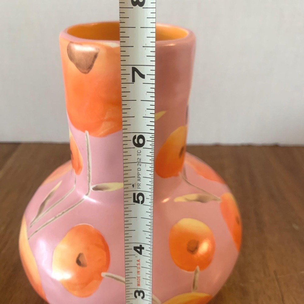 Anthropologie Benni Kenny A Sunday Painter Pink Floral Ceramic Vase Gold Accents - Picture 7 of 9